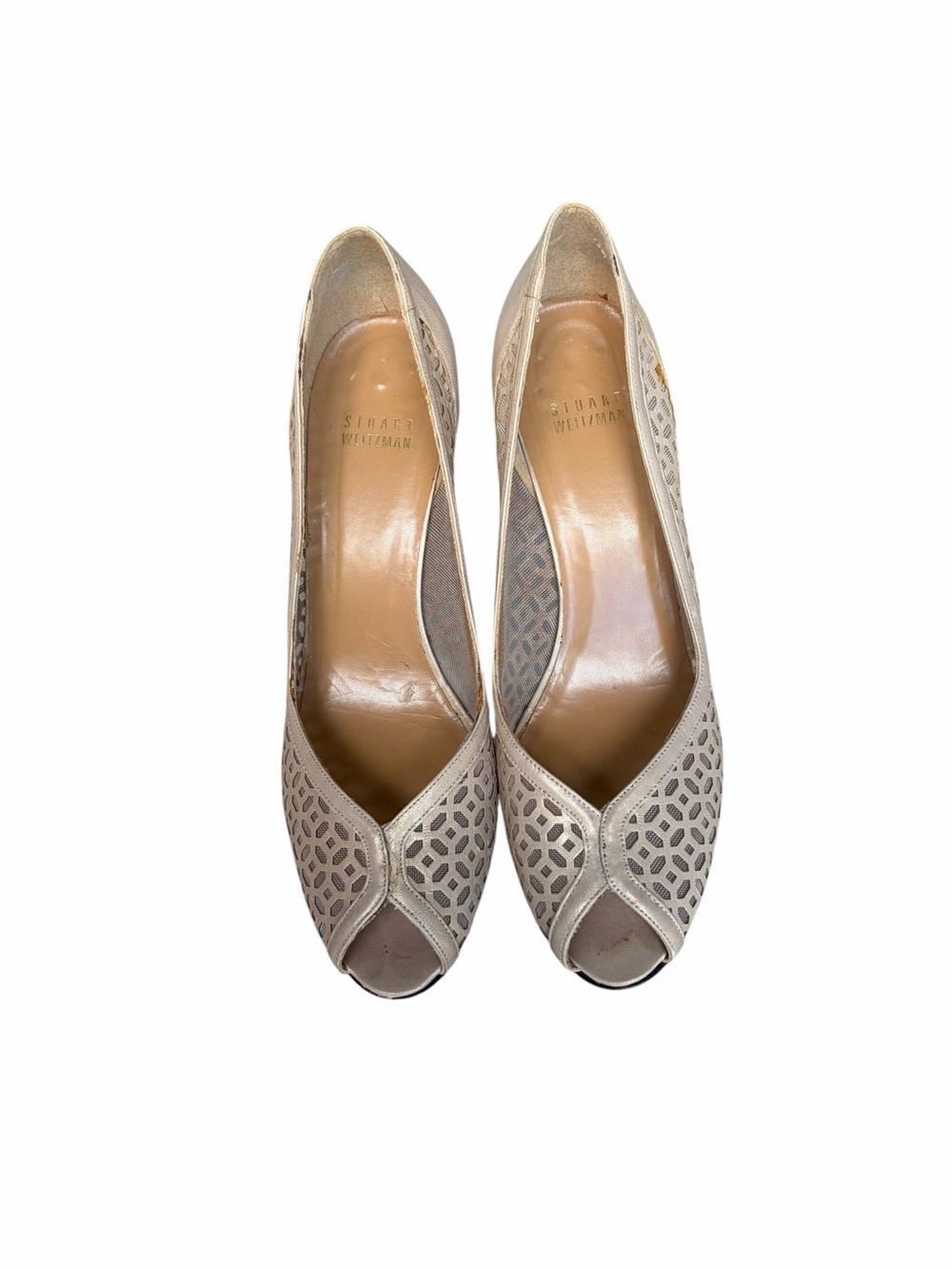 Stuart Weitzman Authentic 90s Vintage Laser-Cut Geometric Peep-Toe Mesh Pumps